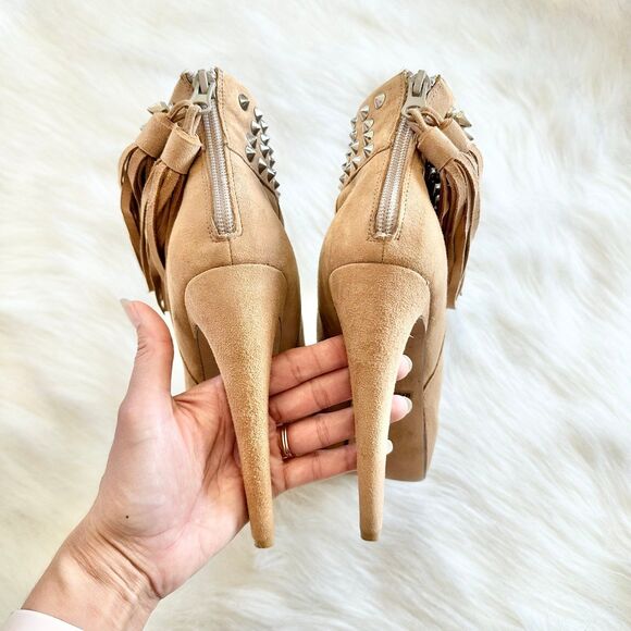 Jeffrey Campbell Platform Studded Suede Booties in Tan Size 7.5 - Picture 6 of 9